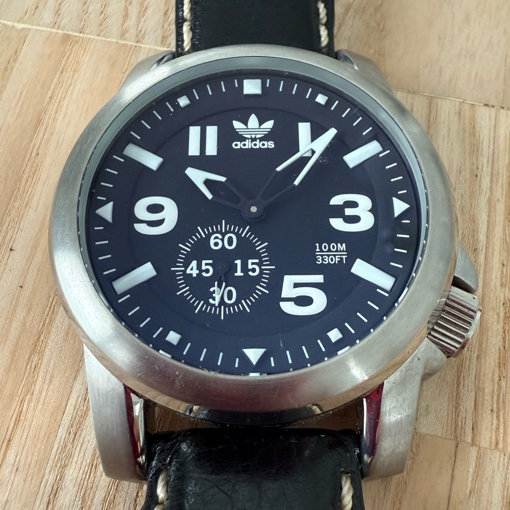 Adidas Retro Silver Tone And Black Sport Watch New Battery